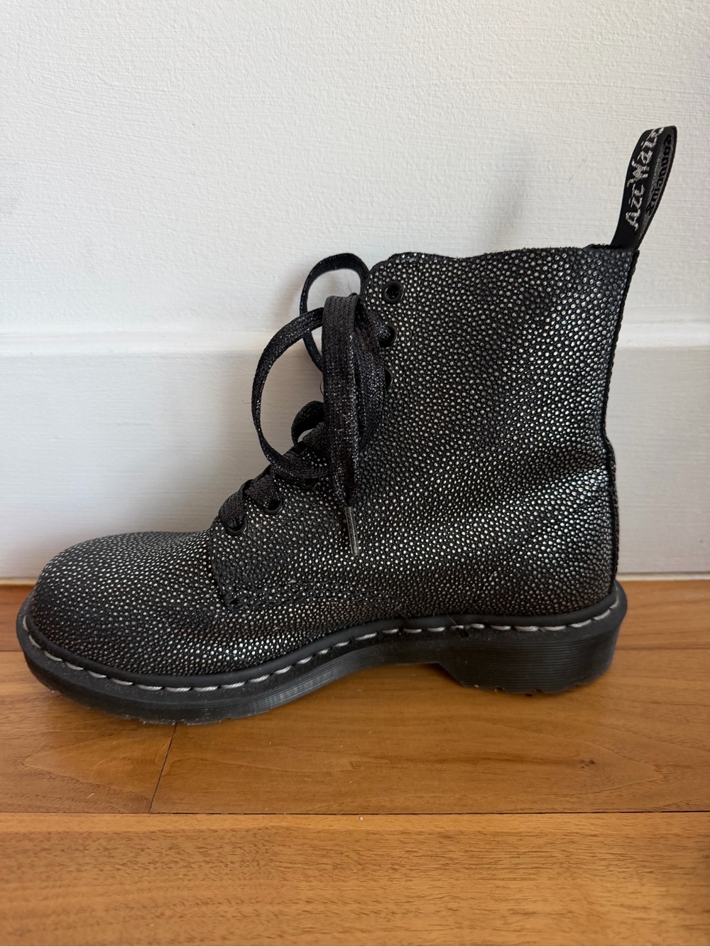 Dr. Martens Pascal Black Sparkle Lace-Up Combat Boots